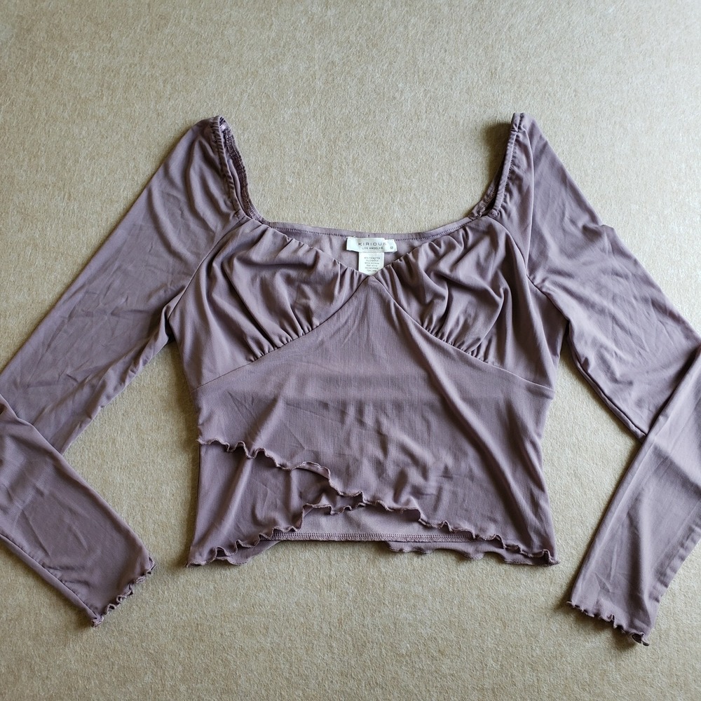 Lavender Y2K Mesh Babydoll Crop Top Sz M Sheer‎ Pastel Whimsigoth Fairy Coquette - Picture 3 of 9